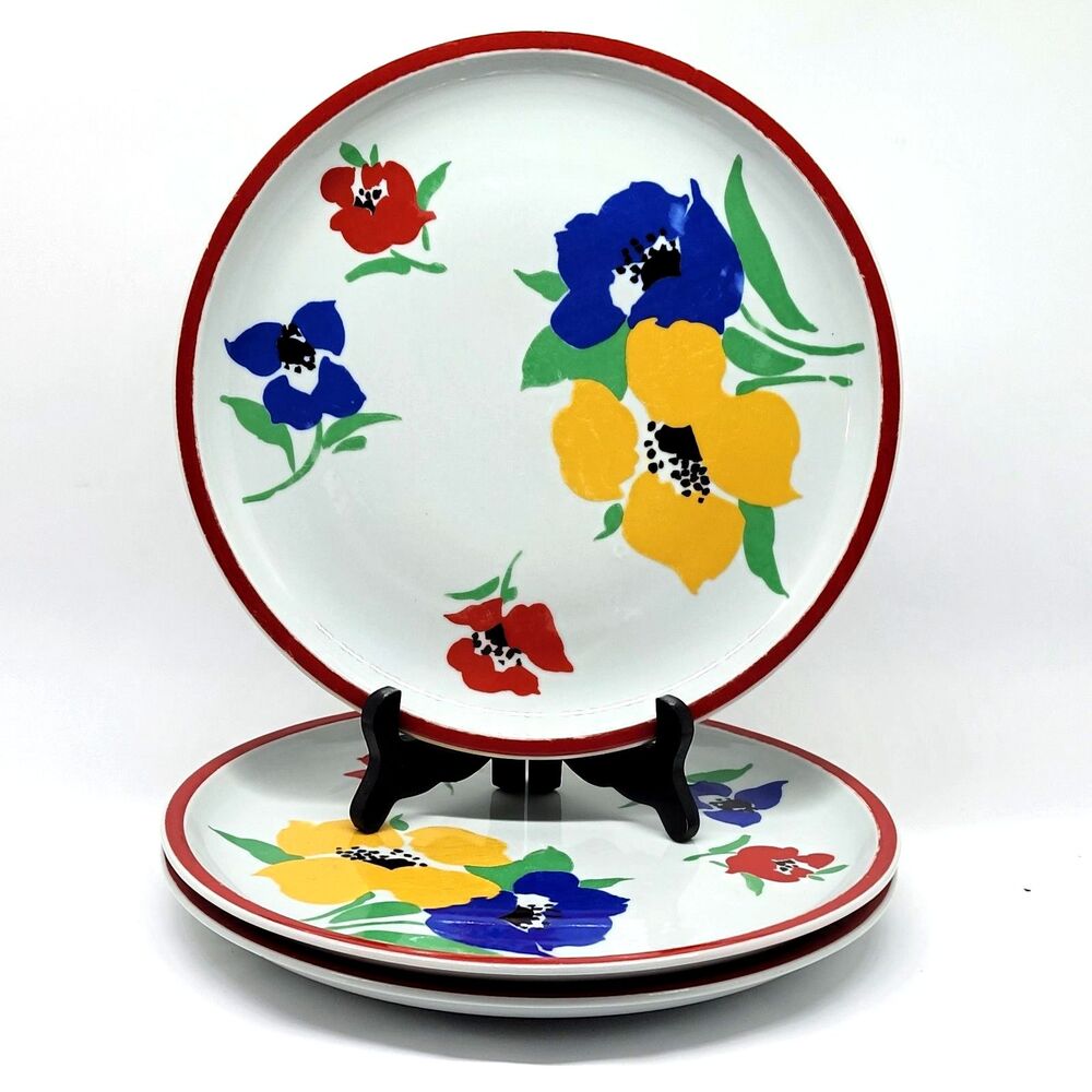 Block Anemone Vista Alegra Portugal  Floral 10.5” Dinner Plate Set of 3